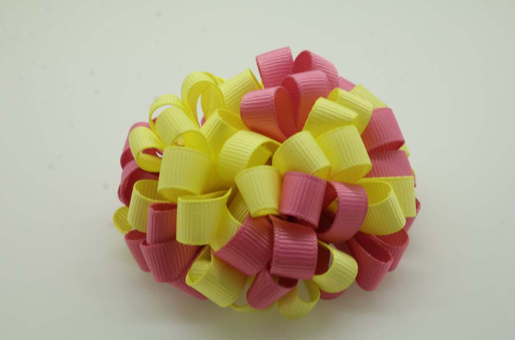 Loopy loopy puff hair Bow with colors  Daffiadi Yellow, Peony